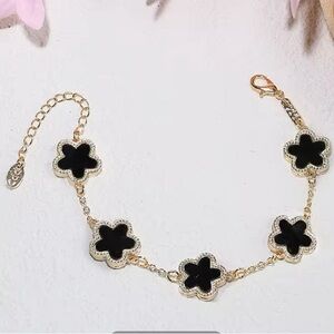 Gold Filled Black Clover Cubic Zirconia Bracelet
